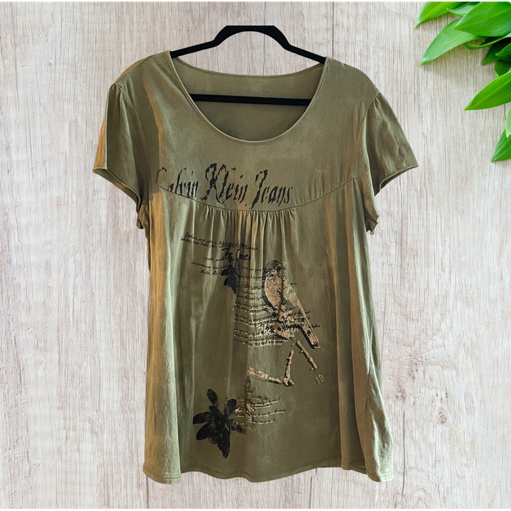 Calvin Klein Jeans Olive Green Women's Top L-XL cotton